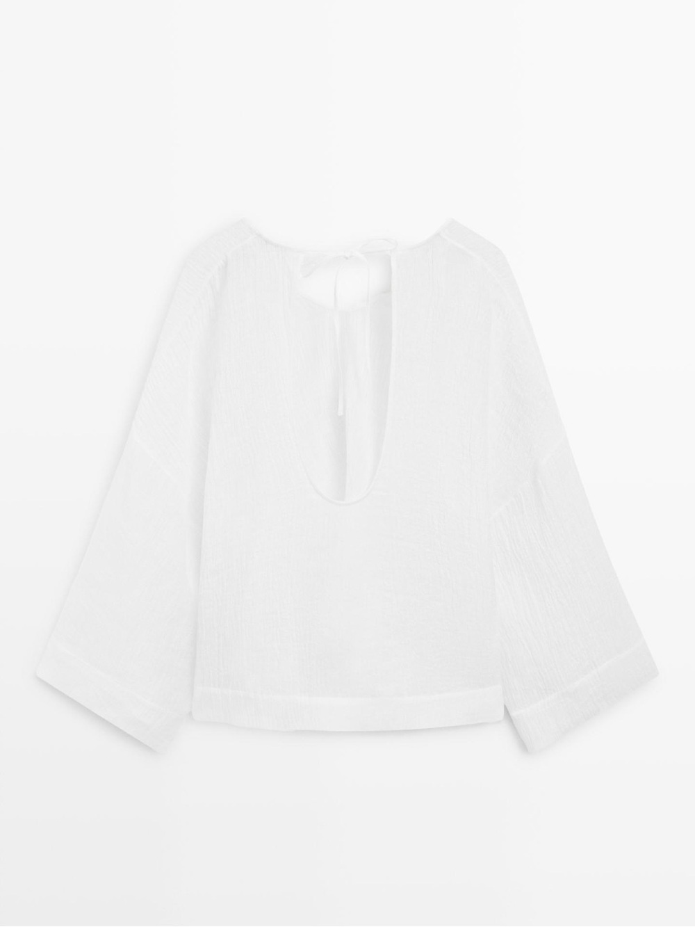 Massimo Dutti 100% Linen Waffle-Knit Flowing Blouse White Size M/L - Picture 4 of 10